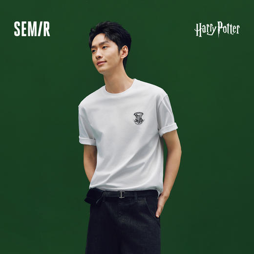 凉感T|森马哈利波特联名短袖T恤男夏季学院风绣花上衣抑菌针织衫 商品图0