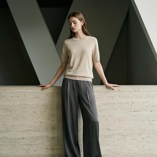 PALUOPO/PL【桑蚕丝混纺】天丝 T 恤女夏季新款宽松显瘦冰感上衣ES250952M 商品图6