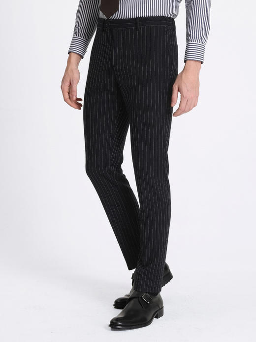 callisto黑色条纹丝羊毛混纺西裤 商品图3
