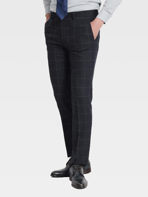 callisto藏青绵羊毛窗型格纹西裤 商品图3