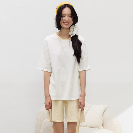 【2026夏季新品】棉柔・撞色家居服套装 可外穿棉睡衣女春夏套头亲肤舒适 简约短袖短裤套装 商品图2
