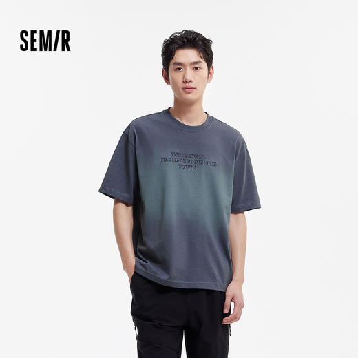 森马短袖T恤男夏季立体字母绣花细腻针织衫潮流圆领上衣时尚休闲 商品图0