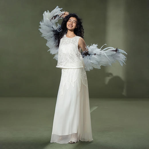 【林栖设计小店】手工摇花|桑蚕丝刺绣蕾丝优雅垂感2026夏新款百搭半身裙1962013 商品图2