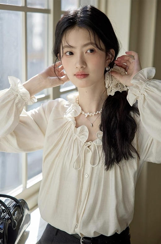 法式浪漫春日花朵领丝绵衬衫温雅舒心 商品图4