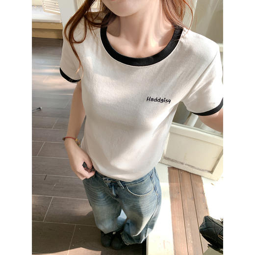 <曾小咸推荐>3.13现货秒杀 ！微信超特价！韩系撞色字母刺绣短款t恤 日常109.99 立减50 秒杀59.99！！ 商品图1