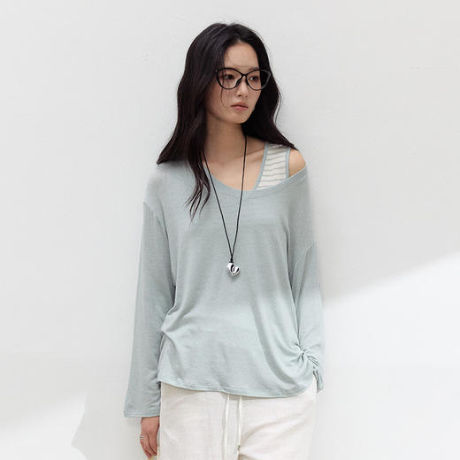 【2026夏季新品】醋酸亚麻・U领罩衫 天丝莱赛尔春夏宽松打底衫基础款百搭休闲上衣 商品图0