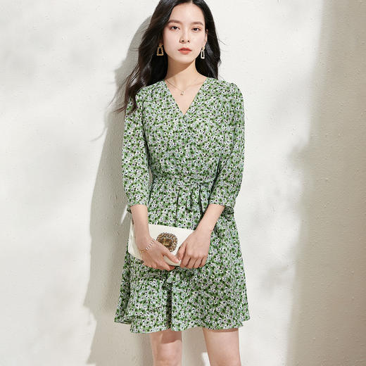 剩S/M/L/XL 芳外新款法式收腰小个子雪纺碎花连衣裙女8T22AL0240 商品图2
