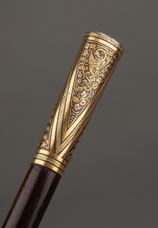 独角鹿西洋古董1880-1910维多利亚时代西班牙出品托莱多钢黄金硬木手杖 商品图5