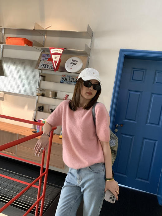 早春马卡龙色系拉毛短袖来喽～无缝一体山羊绒羊毛针织 售后时间：签收3天内，不合适及时申请！ 商品图3