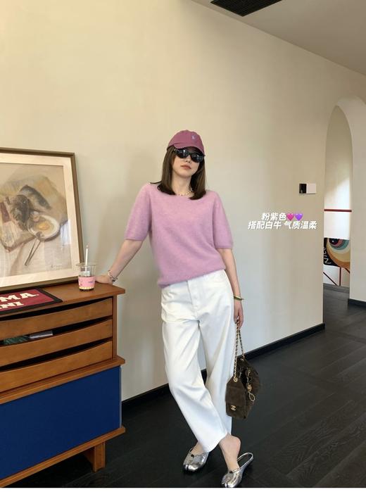 早春马卡龙色系拉毛短袖来喽～无缝一体山羊绒羊毛针织 售后时间：签收3天内，不合适及时申请！ 商品图5