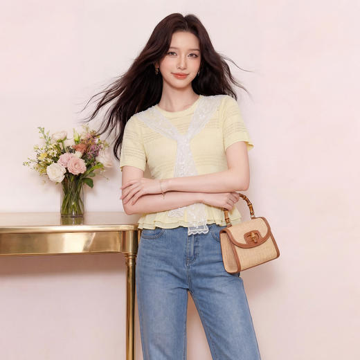 奢姿大码女装2026夏季时尚肌理圆领针织衫胖妹妹气质清新休闲上衣9962260067 商品图0