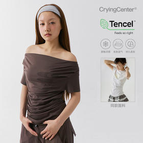 CryingCenter 凉感系列斜肩短袖露肩褶皱凉感上衣 哭喊中心