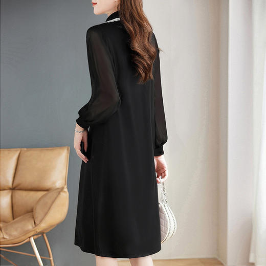 洋气长袖连衣裙女夏季翻领裙子宽松女装2026新款大码女士黑色长裙 商品图4