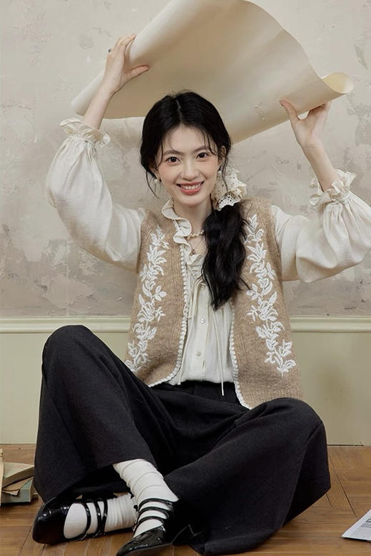 法式浪漫春日花朵领丝绵衬衫温雅舒心 商品图3