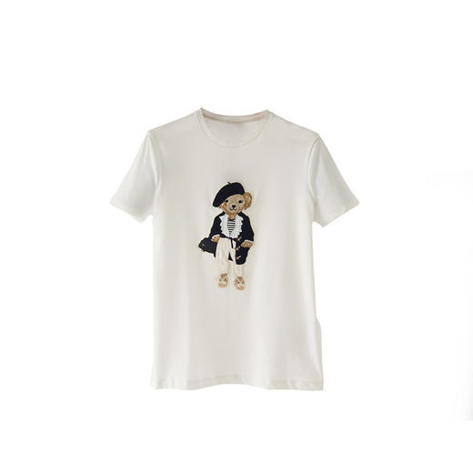 「高货yn」全新升级【铂金会员174/天猫229/差价55】(03024)洛诗琳气质立体刺绣T恤2026春夏新款正肩小熊图案短袖上衣 商品图4