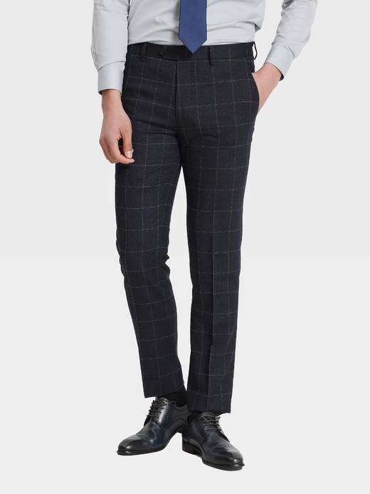 callisto藏青绵羊毛窗型格纹西裤 商品图2