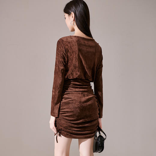 剩S/L/XL 芳外新款丝绒小个子显高包臀裙绑带可调节设计连衣裙8I23CL1231 商品图3