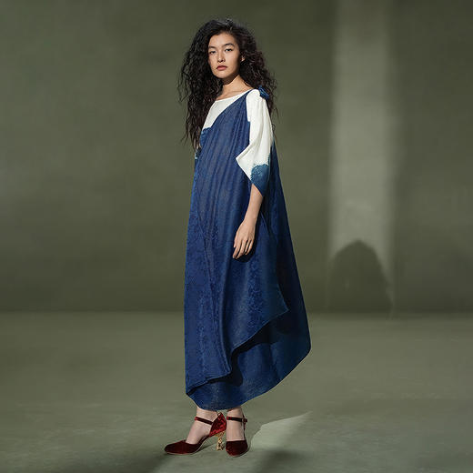 【林栖设计小店】植物染色|手工植物蓝金线提花宽松百搭2026夏新款连衣裙1962052 商品图4