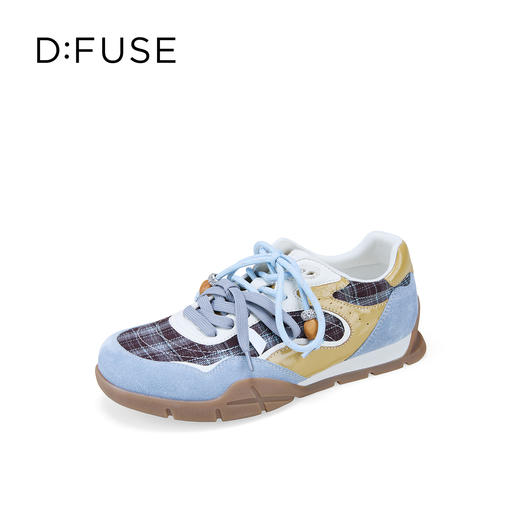Dfuse迪芙斯2026春季新款反绒皮格纹拼接双鞋带复古德训鞋运动鞋DFE1112137 商品图11