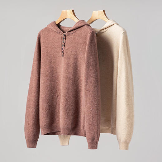 100%Baby小山羊绒~半开扣连帽衫女宽松休闲针织衫BABY260553 商品图2