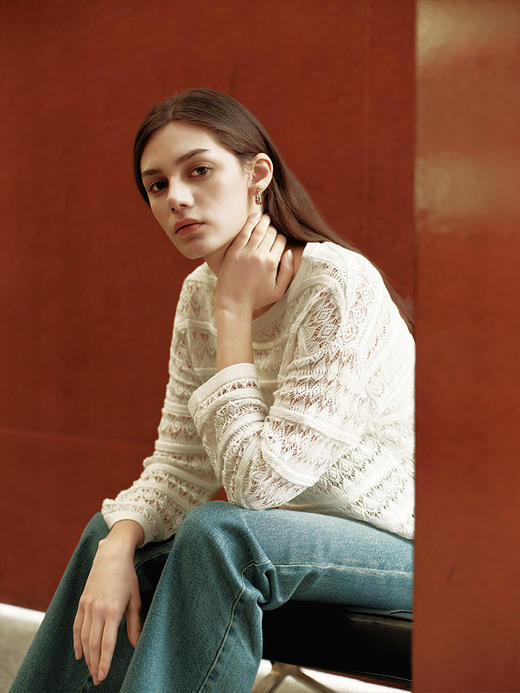 【镂空针织套衫】26年春夏新品女士棉+桑蚕丝时尚毛衣 商品图1