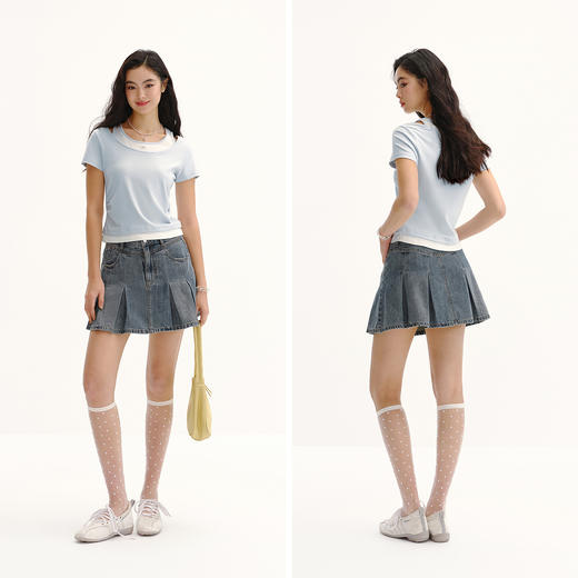 商场同款|森马短袖T恤女夏季短款修身假两件2026新款百搭显瘦上衣 商品图4