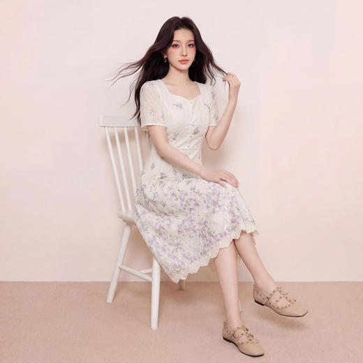 奢姿大码女装2026夏季胖妹妹轻奢优雅连衣裙气质碎花方领A字裙9962860085 商品图1