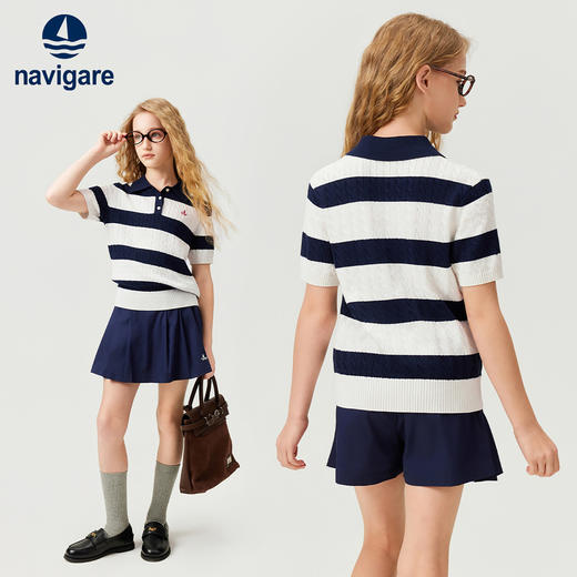 【纳维凯尔】【120-165】【棉感莫代尔】Navigare意大利小帆船女童短袖条纹polo领针织衫 商品图4