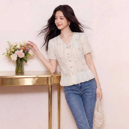 奢姿大码女装2026夏季胖妹妹时尚碎花刺绣上衣气质甜妹轻社交小衫9962294593 商品图1