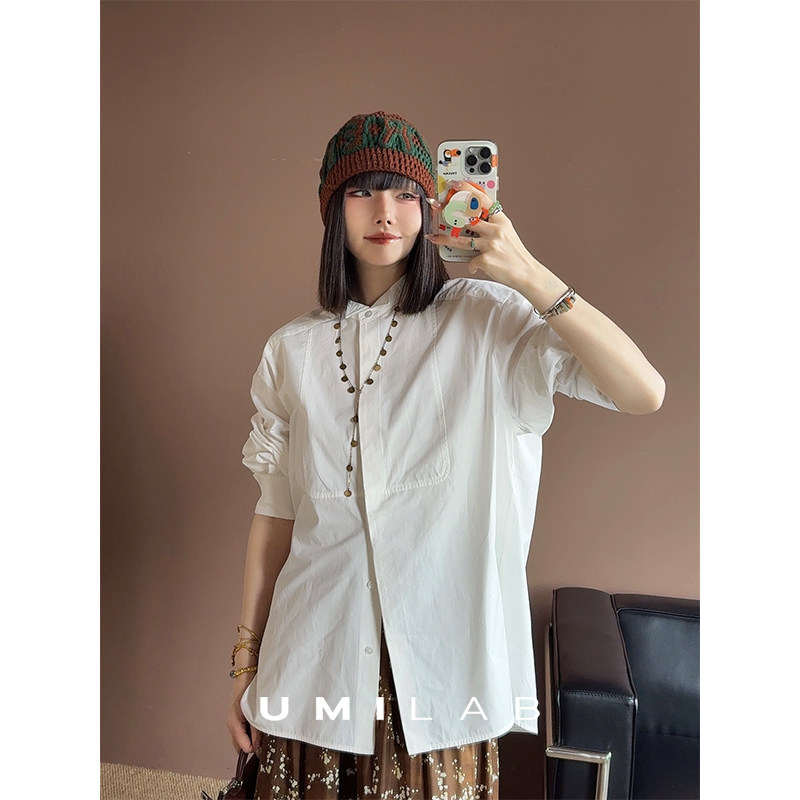 UMILAB｜私服cha*l26春夏秀场款 100%新疆长绒棉H型几何立领衬衫BH1335V