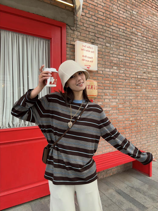 【条纹控】噢蜜ooomeooo条纹羊毛🦙套头衫 商品图1