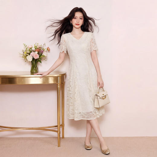 奢姿大码女装2026夏季胖妹妹时尚蕾丝连衣裙气质通勤轻社交裙子9962854536 商品图0