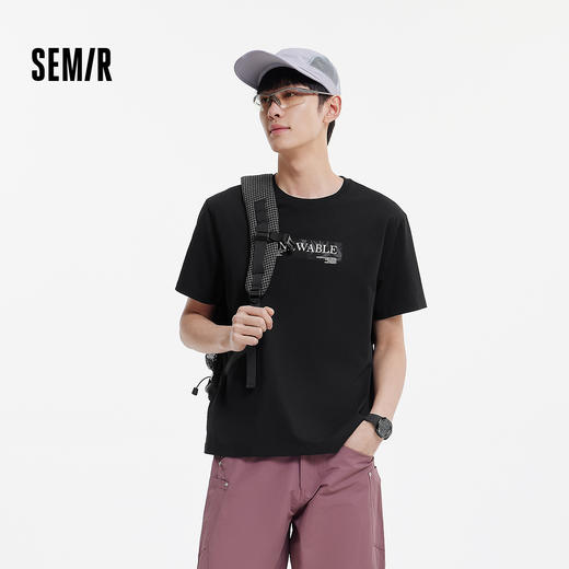 【99元任选2件】凉感T|森马短袖T恤男夏季吸湿速干套头衣抑菌遮热字母印花针织衫 商品图1