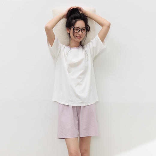 【2026夏季新品】棉柔・撞色家居服套装 可外穿棉睡衣女春夏套头亲肤舒适 简约短袖短裤套装 商品图1