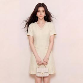 奢姿大码女装2026夏季减龄粗花小香风连衣裙胖妹妹百褶时尚裙子9962894571