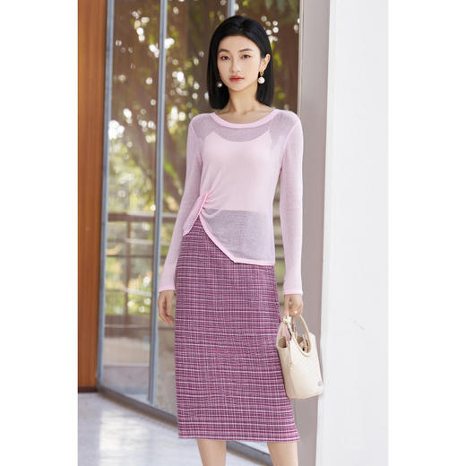 粉紫色罩衫+格纹半身裙两件套5Y25CG4520 商品图1