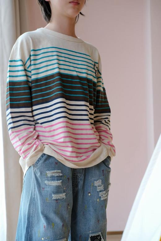 【小大人舒适圈】2026春季D日系儿童竹节棉！史奴狗刺绣满印彩色条纹圆领长袖T恤！ 商品图2