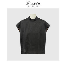 PanYiXiu/潘依绣【绮夜】100%桑蚕丝素绉缎香云纱暗纹遂褶无袖上衣AB26155