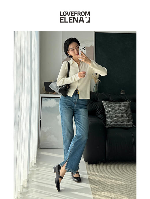 「Elena春日上新」羊毛混纺 简约百搭款 Polo领拉链开衫 商品图4