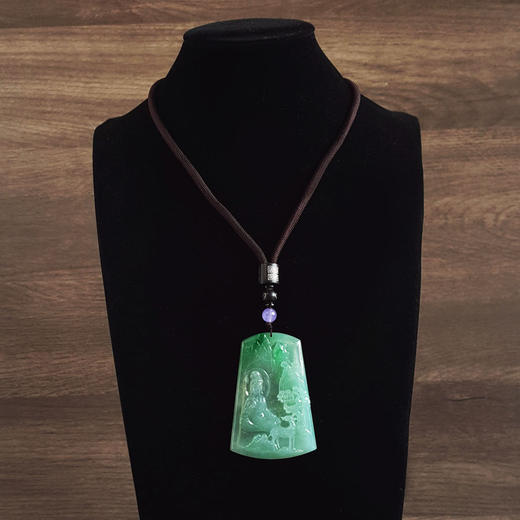 【天然正品】A货翡翠天然精品无纹裂冰种飘阳绿观音无事牌翡翠（吉祥、如意）吊坠项链70.7*48.5*6.0MM（皆取最大值）060326NJS13 商品图9