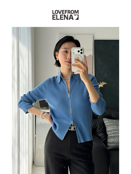 「Elena春日上新」羊毛混纺 简约百搭款 Polo领拉链开衫 商品图3