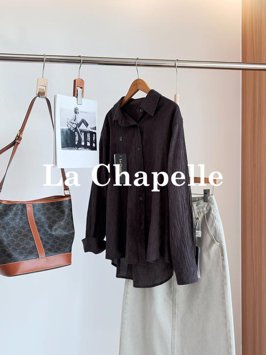 专柜实拍【亚麻+棉/透气舒适】拉夏贝尔/La Chapelle轻奢质感复古翻领排扣别致压皱气质老钱风长袖衬衣 商品图1