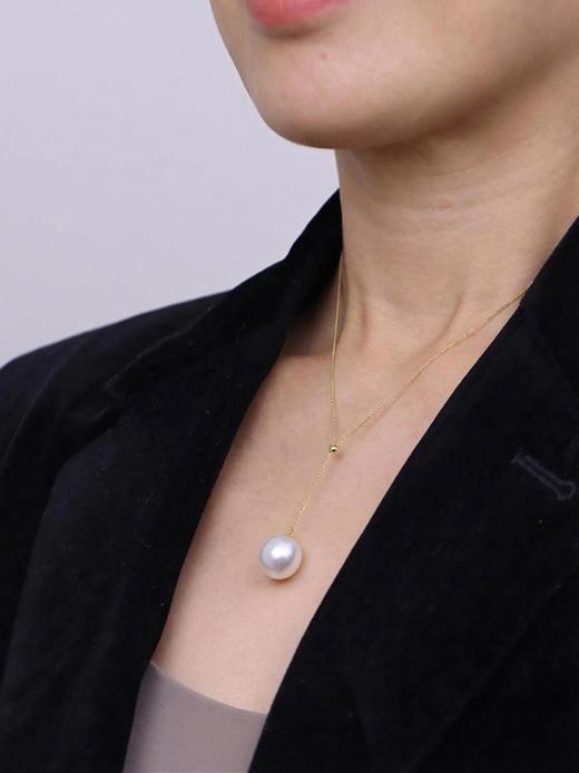 【挚友限定】y字链 18k金水滴澳白珍珠项链 13-14mm 商品图1