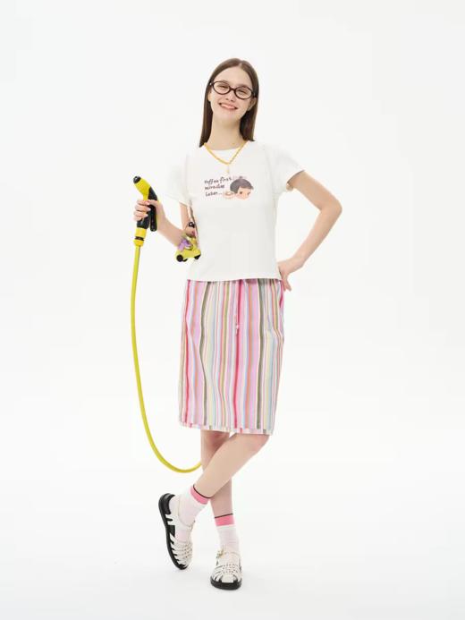 heris/H61127/“咖啡时间”卡通小人印花 圆领正肩修身显瘦舒适短袖T 商品图2