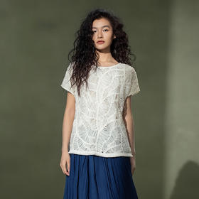 【林栖设计小店】手工摇花|瓷白刺绣蕾丝优雅百搭2026夏新款衬衣两件套1962012