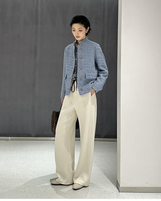 LP订制小立领中式蓝色多瑙河羊毛桑蚕丝亚麻羊绒外套 商品图9