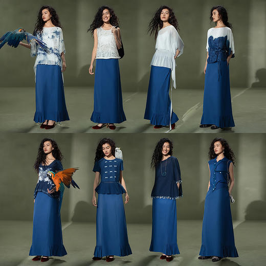 【林栖设计小店】植物染色|手工晴蓝丝棉密褶显瘦2026夏新款花蕾半身裙1962021 商品图4