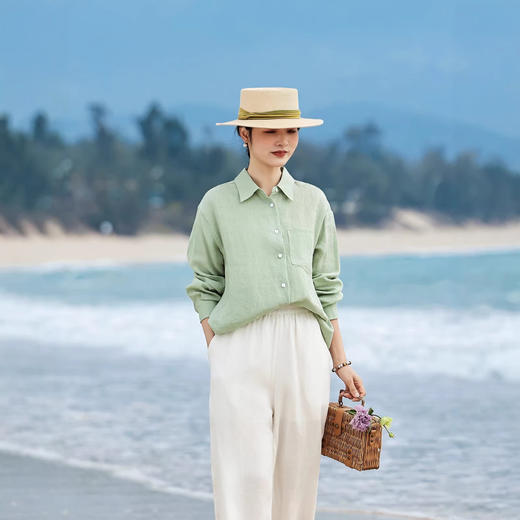 自然极简设计感，宽松亚麻衬衫文艺衬衣上衣长袖HS26804 商品图0