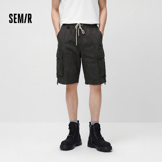 森马休闲裤男夏季皱感肌理感短裤oversize做旧水洗松紧腰头裤子 商品图1