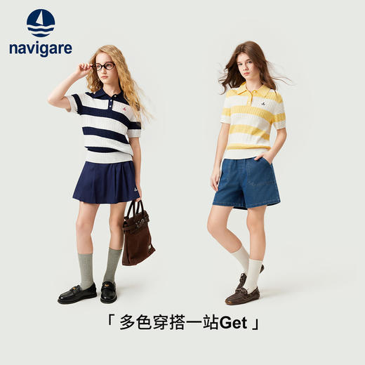 【纳维凯尔】【120-165】【棉感莫代尔】Navigare意大利小帆船女童短袖条纹polo领针织衫 商品图5